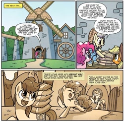 Size: 746x735 | Tagged: safe, artist:agnesgarbowska, idw, imported from derpibooru, applejack, bright mac, pear butter, pinkie pie, spoiler:comic, spoiler:comic72, windmill