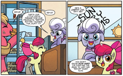 Size: 743x459 | Tagged: safe, artist:agnesgarbowska, idw, imported from derpibooru, apple bloom, big macintosh, earth pony, pony, spoiler:comic, spoiler:comic72, brother and sister, comic, cropped, cutie mark, eeyup, female, filly, foal, male, mare, siblings, speech bubble, stallion, the cmc's cutie marks, trio