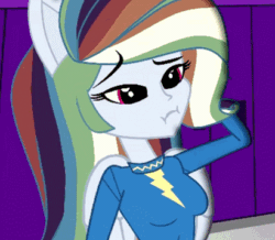 Size: 411x359 | Tagged: safe, artist:galacticflashd, imported from derpibooru, rainbow dash, equestria girls, animated, breasts, breathing, clothes, female, flashface, gif, meme, ponied up, rainbow fash, solo, uniform, wings, wonderbolts uniform