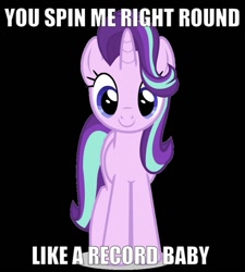 Size: 895x996 | Tagged: safe, edit, edited edit, imported from derpibooru, starlight glimmer, pony, unicorn, cute, dead or alive (band), female, glimmerbetes, image macro, joke, mare, meme, simple background, smiling, solo, song reference, text, text edit, transparent background, you spin me right round