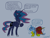 Size: 1033x786 | Tagged: safe, artist:bigrigs, imported from derpibooru, nightmare moon, trixie, pony, alternate timeline, dialogue, jewelry, nightmare takeover timeline, scared, stake