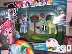 Size: 1067x800 | Tagged: safe, imported from derpibooru, applejack, gilda, pinkie pie, rainbow dash, rarity, sandbar, snips, tank, twilight sparkle, alicorn, earth pony, pony, season 8, brushable, merchandise, my little pony logo, official, toy, toy fair, toy fair 2018, twilight sparkle (alicorn)