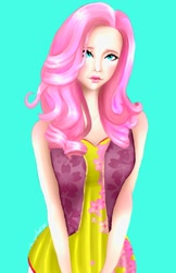 Size: 621x960 | Tagged: safe, artist:zomixnu, imported from derpibooru, fluttershy, human, female, humanized, looking at you, simple background, solo