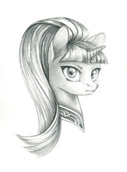 Size: 900x1217 | Tagged: safe, artist:maytee, imported from derpibooru, starlight glimmer, pony, black and white, bust, female, grayscale, mare, monochrome, pencil drawing, portrait, solo, traditional art
