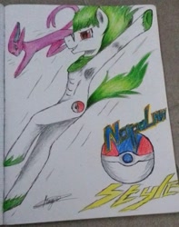 Size: 1774x2250 | Tagged: safe, artist:mya-chan nina, imported from derpibooru, oc, oc only, oc:napalm styles, earth pony, espeon, pony, armpits, colored, commission, cutie mark, eeveelution, epic, flying, green mane, green tail, incoming, johto pokémon, legends of equestria, long mane, long tail, poké ball, pokéball, pokémon, pokémon gold and silver, psychic type pokémon, red eyes, ribbon, second stage pokémon, style, traditional art