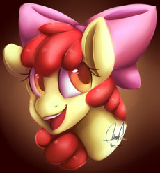 Size: 1280x1391 | Tagged: safe, artist:paintcoloryt, imported from derpibooru, apple bloom, pony, bow, cute, female, filly, hair bow, open mouth, smiling, solo