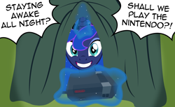 Size: 3694x2264 | Tagged: safe, artist:badumsquish, derpibooru exclusive, imported from derpibooru, princess luna, alicorn, pony, gamer luna, curtains, cute, discussion in the comments, face of mercy, female, green background, grin, hi anon, high res, levitation, looking at you, lunabetes, magic, mare, meme, night, nintendo, nintendo entertainment system, peeking, show accurate, simple background, smiling, speech bubble, talking to viewer, telekinesis, traditional royal canterlot voice, wide eyes, window, yelling