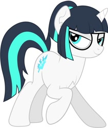 Size: 531x628 | Tagged: safe, artist:rainbowsurvivor, imported from derpibooru, oc, oc only, oc:dragonfire, pony, unicorn, fallout equestria, fallout equestria: child of the stars, bedroom eyes, cute, fallout, fanfic art, female, glasses, mare, nerd, ponytail, simple background, solo, white background