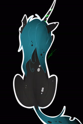 Size: 1672x2504 | Tagged: safe, artist:groomlake, imported from derpibooru, queen chrysalis, changeling, changeling queen, black background, colored, cute, cutealis, female, mare, simple background, sitting, solo, spots