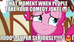 Size: 1280x720 | Tagged: safe, edit, edited screencap, editor:useraccount, imported from derpibooru, screencap, pinkie pie, earth pony, pony, angry, annoyed, caption, clown, comedy, emoji, episode needed, excessive exclamation marks, female, image macro, mare, meme, solo, text