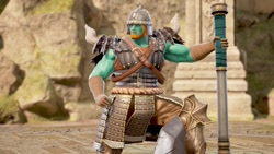 Size: 1200x675 | Tagged: safe, artist:alphamonouryuuken, imported from derpibooru, rockhoof, human, 3d, armor, axe, clothes, gloves, helmet, humanized, male, pants, pony coloring, pose, solo, soul calibur, soul calibur vi, video game, weapon