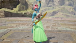 Size: 1200x675 | Tagged: safe, artist:alphamonouryuuken, imported from derpibooru, meadowbrook, human, 3d, armpits, chinese rapier, clothes, female, flower, humanized, pony coloring, pose, skirt, solo, soul calibur, soul calibur vi, sword, video game, weapon