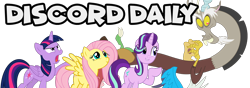 Size: 1000x350 | Tagged: artist needed, source needed, useless source url, safe, imported from derpibooru, discord, fluttershy, starlight glimmer, twilight sparkle, alicorn, equestria daily, banner, discord day, twilight sparkle (alicorn)