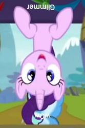 Size: 652x980 | Tagged: safe, edit, edited screencap, editor:axal-5, imported from derpibooru, screencap, starlight glimmer, trixie, pony, unicorn, road to friendship, cropped, cute, duo, female, glimmerbetes, mare, meme, solo focus, text, text edit, upside down, upside down text, wow! glimmer