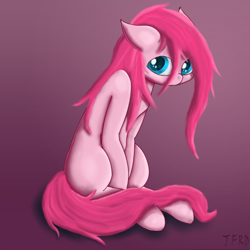 Size: 2048x2048 | Tagged: safe, artist:thefrrealdeal, imported from derpibooru, pinkie pie, earth pony, pony, female, gradient background, missing cutie mark, pink, pinkamena diane pie, solo