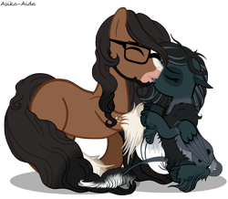 Size: 5971x5201 | Tagged: safe, artist:asika-aida, imported from derpibooru, oc, oc:pandie, oc:walter nutt, earth pony, pegasus, pony, absurd resolution, cloven hooves, death by coffee, dewclaw, eyes closed, female, floppy ears, kissing, male, oc x oc, shipping, straight