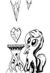 Size: 430x624 | Tagged: safe, artist:smt5015, imported from derpibooru, princess amore, pony, black and white, crystal heart, grayscale, ink drawing, monochrome, simple background, traditional art, white background