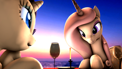 Size: 3840x2160 | Tagged: safe, artist:apexpredator923, imported from derpibooru, fleur-de-lis, rarity, pony, 3d, candle, glass