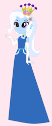 Size: 248x604 | Tagged: safe, artist:selenaede, artist:unicornsmile, imported from derpibooru, trixie, human, equestria girls, base used, blue dress, clothes, crown, dress, ear piercing, earring, evening gloves, female, gloves, gown, jewelry, long gloves, necklace, piercing, pink background, regalia, simple background, solo