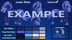 Size: 2619x1477 | Tagged: safe, artist:deliciousclickbait, imported from derpibooru, oc, oc only, oc:lunar slate, pony, unicorn, reference sheet, sheet, solo