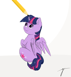 Size: 1726x1878 | Tagged: safe, artist:taxar, imported from derpibooru, part of a set, twilight sparkle, alicorn, pony, drawn into existence, female, pencil, sitting, smiling, solo, twilight sparkle (alicorn)