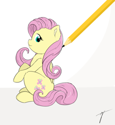 Size: 1726x1878 | Tagged: safe, artist:taxar, imported from derpibooru, part of a set, fluttershy, pony, drawn into existence, female, pencil, sitting, smiling, solo