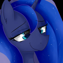 Size: 500x500 | Tagged: safe, artist:dashy21, imported from derpibooru, princess luna, alicorn, pony, bust, female, lidded eyes, mare, portrait, smiling, solo