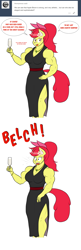 Size: 1280x3956 | Tagged: safe, artist:matchstickman, imported from derpibooru, apple bloom, anthro, earth pony, tumblr:where the apple blossoms, apple bloom's bow, apple brawn, biceps, bow, breasts, burp, busty apple bloom, close enough, clothes, comic, deltoids, dialogue, dress, female, flower, flower in hair, glass, hair bow, jewelry, majestic as fuck, mare, matchstickman's apple brawn series, muscles, necklace, older, older apple bloom, side slit, simple background, solo, thunder thighs, total sideslit, triceps, tumblr comic, uncouth, white background, wine glass