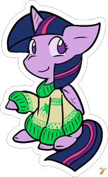 Size: 515x840 | Tagged: safe, artist:zutcha, imported from derpibooru, twilight sparkle, alicorn, pony, clothes, cute, female, floppy ears, mare, raised hoof, simple background, sitting, smiling, solo, sweater, transparent background, twilight sparkle (alicorn)