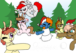 Size: 1980x1380 | Tagged: safe, artist:nootaz, imported from derpibooru, oc, pony, christmas, fake antlers, hat, holiday, santa hat