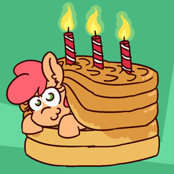 Size: 900x900 | Tagged: safe, artist:threetwotwo32232, imported from derpibooru, oc, oc only, oc:wafflecakes, earth pony, pony, 3, birthday, birthday cake, cake, female, food, looking at you, mare, solo, waffle