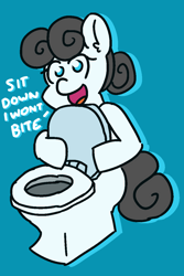 Size: 800x1200 | Tagged: safe, artist:threetwotwo32232, imported from derpibooru, oc, oc only, oc:kohlette, pony, toilet pony, but why, dialogue, female, i can't believe it's not badumsquish, mare, solo, toilet