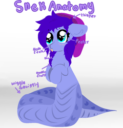 Size: 940x980 | Tagged: safe, artist:nootaz, imported from derpibooru, oc, oc:amplitude, lamia, original species, snake, snake pony, anatomy, beanie, blushing, chest fluff, cute, floppy ears, fluffy, hat, snek