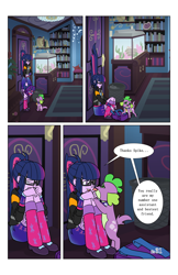 Size: 2650x4096 | Tagged: safe, artist:verumteednp, deleted from derpibooru, imported from derpibooru, sci-twi, spike, spike the regular dog, twilight sparkle, dog, comic:sparkling shimmer, equestria girls, bedroom, chapter 2, clothes, clothes swap, comic, dialogue, glasses, sci-twi's room, speech bubble, tongue out