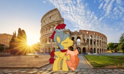 Size: 1024x614 | Tagged: safe, artist:cozmo312bb, imported from derpibooru, flash magnus, pegasus, pony, colosseum, irl, italy, male, netitus, one eye closed, photo, ponies in real life, rome, shield, stallion, wink