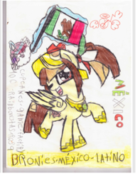 Size: 422x536 | Tagged: safe, imported from derpibooru, oc, oc:tailcoatl, pegasus, pony, bandana, glowing horn, hoof shoes, magic, mexican, mexico, one eye closed, sale, telekinesis, traditional art, wink