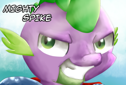 Size: 3750x2550 | Tagged: safe, artist:chiptunebrony, imported from derpibooru, spike, all might, grin, improving skills, light beams, looking at you, male, my hero academia, smiling, solo, superhero, text