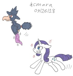 Size: 1290x1357 | Tagged: safe, artist:cmara, imported from derpibooru, rarity, murkrow, crossover, pokémon, traditional art