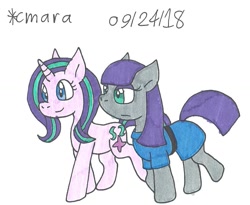 Size: 1014x833 | Tagged: safe, artist:cmara, imported from derpibooru, maud pie, starlight glimmer, pony, traditional art