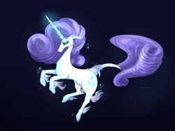 Size: 2000x1500 | Tagged: safe, artist:tractaresolidum, imported from derpibooru, rarity, classical unicorn, pony, unicorn, cloven hooves, female, glowing horn, leonine tail, mare, simple background, solo, unshorn fetlocks