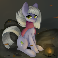 Size: 1500x1500 | Tagged: safe, artist:tractaresolidum, imported from derpibooru, limestone pie, earth pony, pony, clothes, female, lantern, mare, scarf, solo