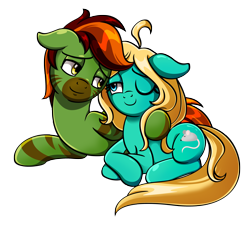 Size: 3661x3291 | Tagged: safe, artist:estories, imported from derpibooru, oc, oc only, oc:forest, earth pony, hybrid, pony, zony, female, male, mare, oc x oc, prone, shipping, simple background, straight, transparent background