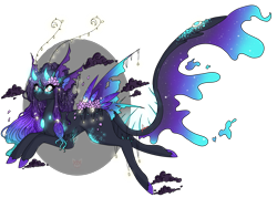 Size: 1280x963 | Tagged: safe, artist:niniibear, imported from derpibooru, oc, oc only, demon, original species, adoptable, blue, cloud, cute, dark, horns, neon, northling, purple, solo