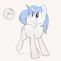 Size: 1280x1280 | Tagged: safe, artist:jessy, imported from derpibooru, oc, oc only, pony, unicorn, male, simple background, smiling, solo, stallion