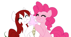 Size: 860x444 | Tagged: safe, artist:elslowmo, artist:jessy, imported from derpibooru, pinkie pie, oc, oc:palette swap, earth pony, pony, duo, eating, eyes closed, female, food, ice cream, mare, simple background, smiling, transparent background