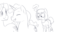 Size: 1200x650 | Tagged: safe, artist:jessy, imported from derpibooru, caramel, pokey pierce, oc, pony, bob's burgers, female, filly, glasses, monochrome, ponified, tina belcher, trio