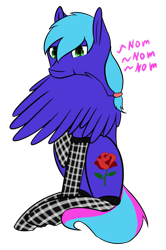 Size: 729x1096 | Tagged: safe, artist:acidthead, imported from derpibooru, oc, oc only, oc:cloud icicle, pegasus, pony, 2019 community collab, derpibooru community collaboration, male, preening, simple background, sitting, smiling, sock, solo, stallion, transparent background