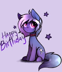 Size: 950x1100 | Tagged: source needed, safe, artist:okity, imported from derpibooru, oc, oc only, earth pony, pony, collar, simple background, sitting, solo