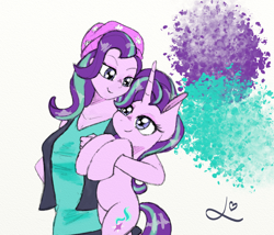 Size: 1400x1200 | Tagged: safe, artist:achmeddb, imported from derpibooru, starlight glimmer, pony, unicorn, equestria girls, holding a pony, human ponidox, self ponidox