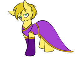 Size: 900x675 | Tagged: artist needed, safe, imported from derpibooru, oc, oc only, oc:golden brisk, pony, clothes, crossdressing, drawthread, dress, male, solo, stallion